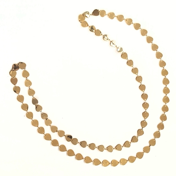 Necklace 1960s 45" Long Gold Tone Metal Leaves Hearts Boho Fest Sparkly Retro - Picture 3 of 5